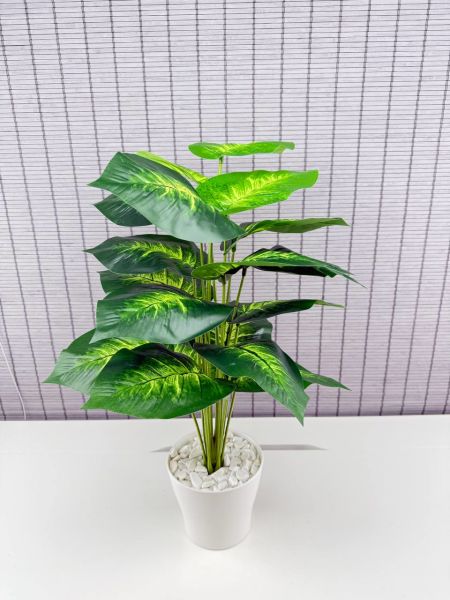 Bahçem Yapay Yapraklı Salon Dua Çiçeği Beyaz Saksılı 18 Yapraklı 65cm