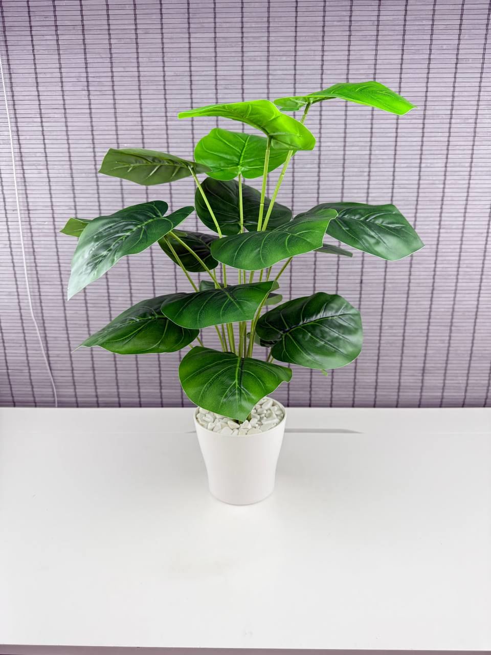 Bahçem Yapay Çiçek Deve Tabanı 18 Yapraklı 65 Cm Salon Çiçeği Beyaz Saksılı Yapay Bitki