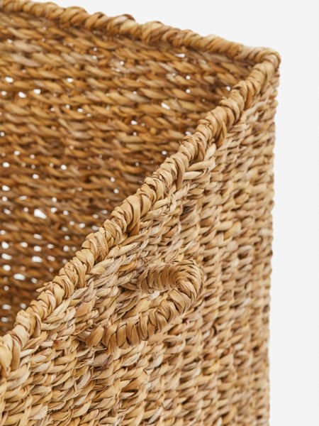 Bahçem Dekoratif Dikdörtgen Seagrass Hasır Saklama Sepeti Kapaklı 3'Lü Set