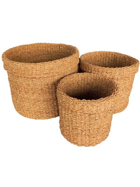 Bahçem Dekoratif Natural Renk Yuvarlak Seagrass Kare Hasır Sepet 3'lü Set