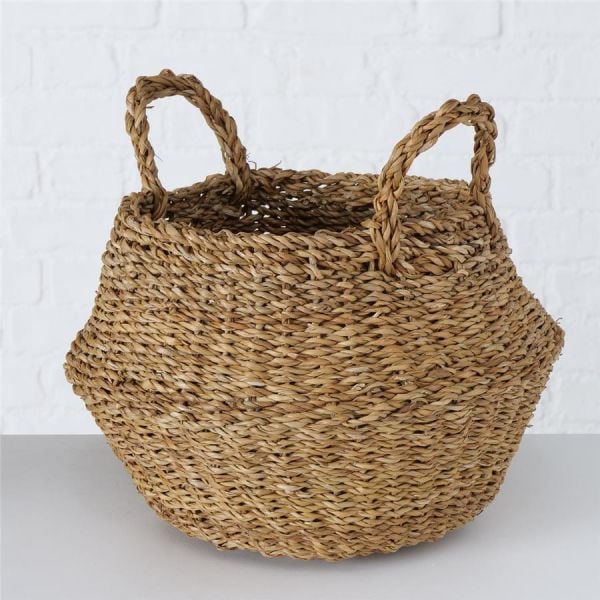 Bahçem Dekoratif Natural Renk Yuvarlak Seagrass Hasır Saksı/Sepet/Organizer 3'lü Set