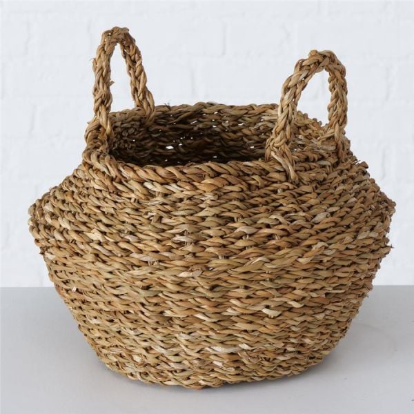 Bahçem Dekoratif Natural Renk Yuvarlak Seagrass Hasır Saksı/Sepet/Organizer 3'lü Set
