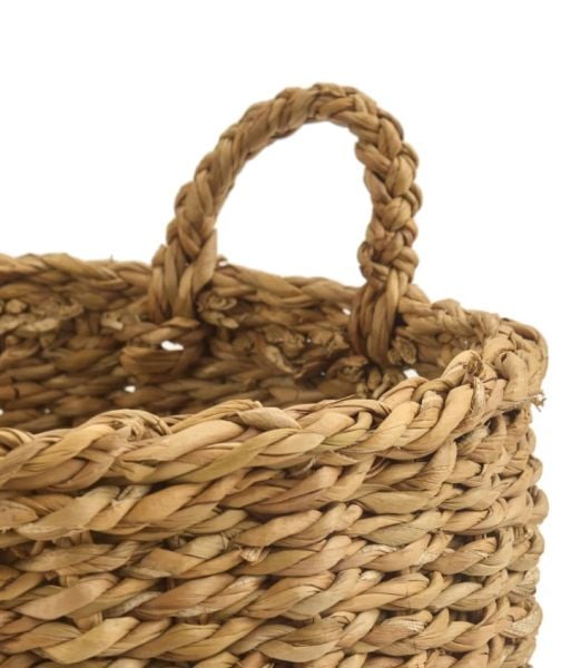 Bahçem Dekoratif Kulplu Seagrass Hasır Sepet Yuvarlak 3'lü Set
