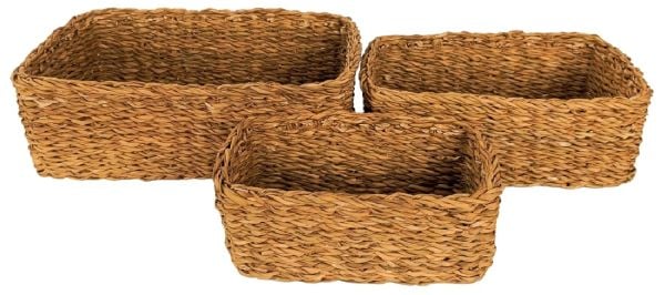 Bahçem Dekoratif Natural Renk Seagrass Dikdörtgen Hasır Sepet 3'lü