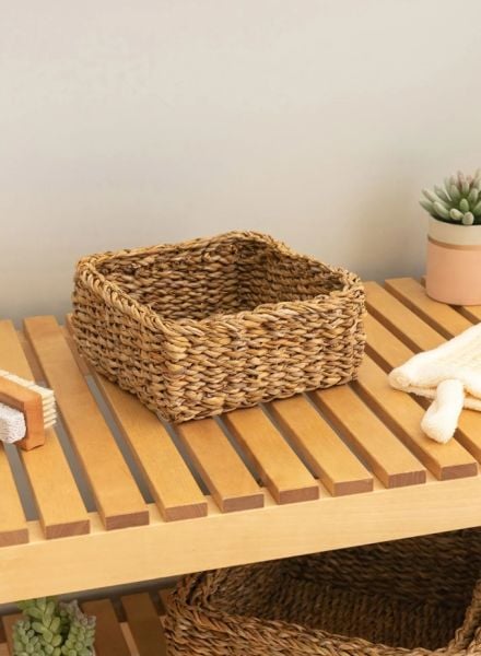 Bahçem Dekoratif Natural Renk Seagrass Dikdörtgen Hasır Sepet Düzenleyici 3'lü Set