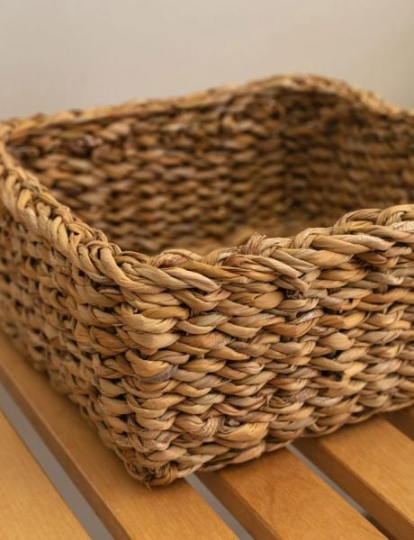 Bahçem Dekoratif Natural Renk Seagrass Dikdörtgen Hasır Sepet Düzenleyici 3'lü Set