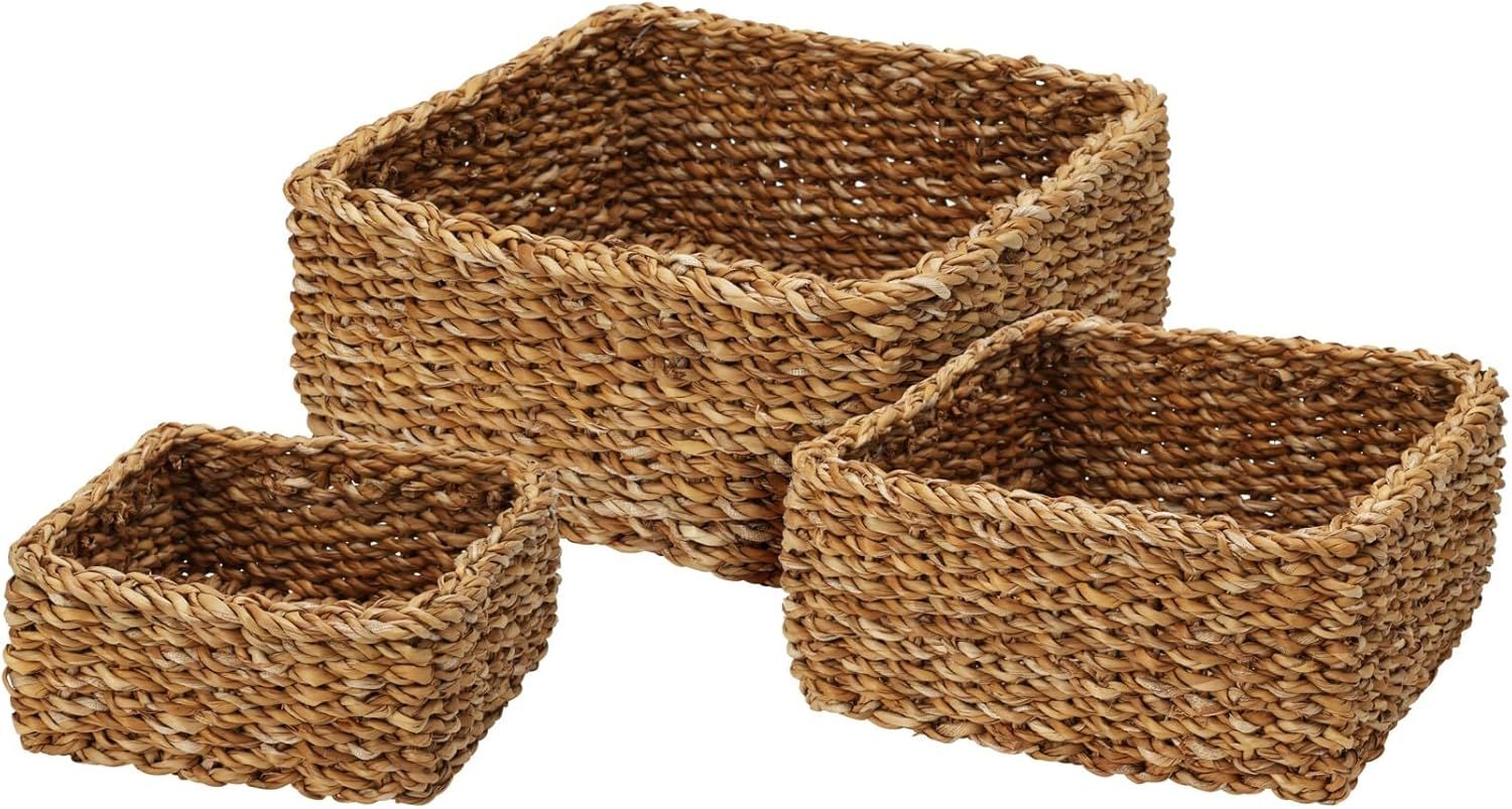 Bahçem Dekoratif Natural Renk Seagrass Kare Hasır Sepet 3'lü