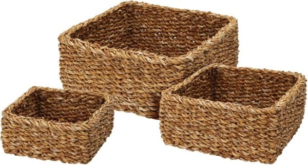 Bahçem Dekoratif Natural Renk Seagrass Kare Hasır Sepet 3'lü