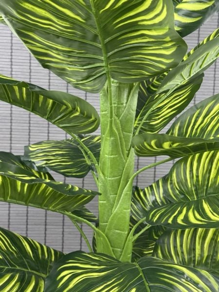 Bahçem Yapay Yapraklı Dua Çiçeği Tropik Sarı Şeritli Salon Bitkisi Konik Ahşap Saksılı 21 Yapraklı 150cm