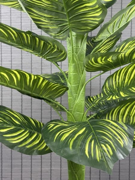 Bahçem Yapay Yapraklı Dua Çiçeği Tropik Sarı Şeritli Salon Bitkisi Konik Ahşap Saksılı 21 Yapraklı 150cm