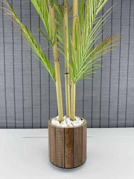 Bahçem Dekoratif Yapay Yapraklı Areka Palmiye Ağacı Ahşap Saksılı 3 Gövde 90cm