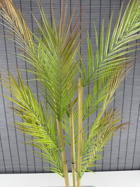 Bahçem Dekoratif Yapay Yapraklı Areka Palmiye Ağacı Ahşap Saksılı 3 Gövde 90cm