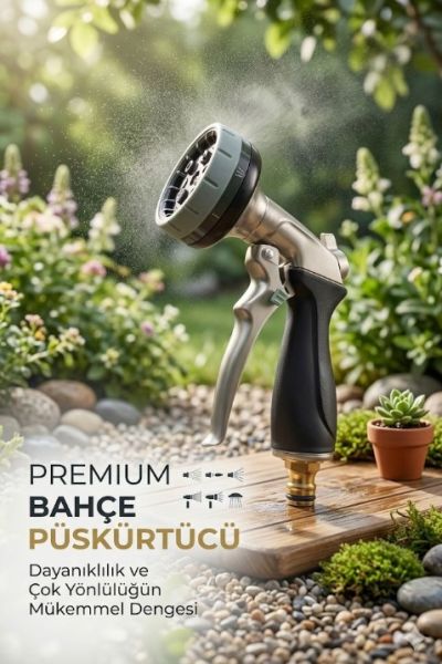 Bahçem 8 Fonksiyonlu Ayarlı Krom Gövdeli Sulama Tabancası
