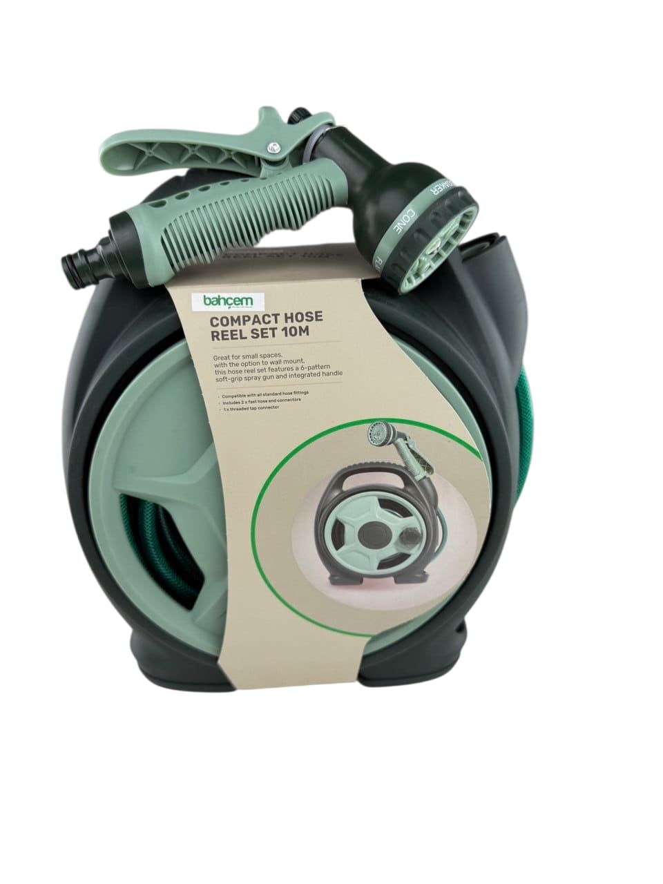 Duvara Asılabilen 5/8'' 10mt Hortumlu - Balkon Tipi Hortum Makarası- 8 Fonksiyon Tabanca Hediyeli