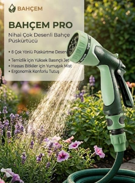 Bahçem 8 Fonsiyonlu Plastik Gövdeli Sulama Tabancası