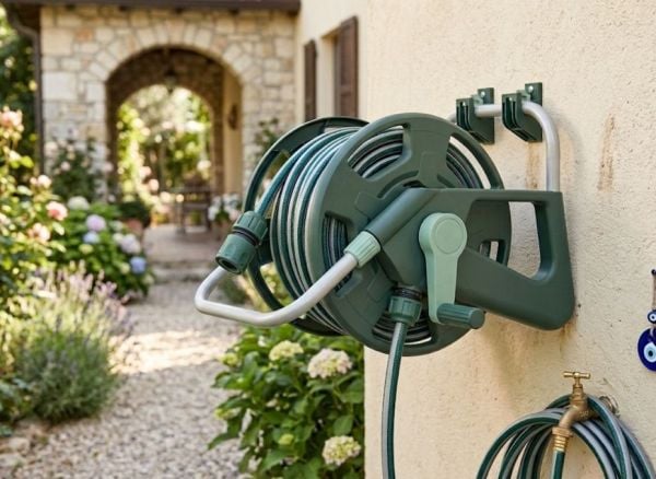 Bahçem Premium Kalite Sehpalı Hortum Toplama Makarası Seti 25mt Garden Hortumlu+ 6 Parça Tabanca Seti