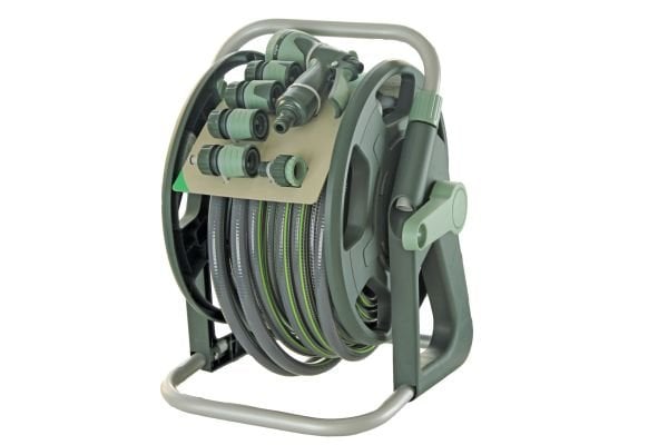 Bahçem Premium Kalite Sehpalı Hortum Toplama Makarası Seti 25mt Garden Hortumlu+ 6 Parça Tabanca Seti