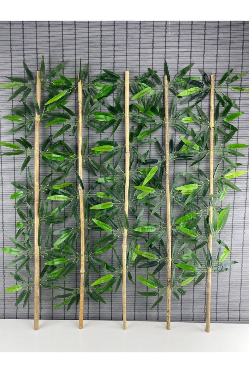 Yapay Yapraklı Dekoratif Bambu Çubuğu 90 cm 5 Adet