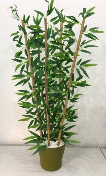 Yapay Yapraklı Saksılı Dekoratif Bambu Ağacı 90 cm 5 Gövde