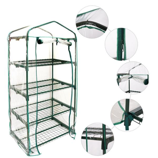 Şeffaf Portatif Metal Raflı 4 katlı Sera