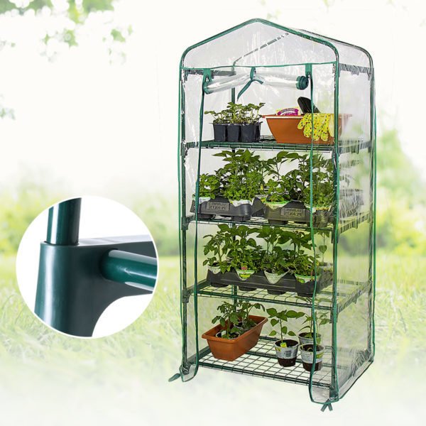 Şeffaf Portatif Metal Raflı 4 katlı Sera