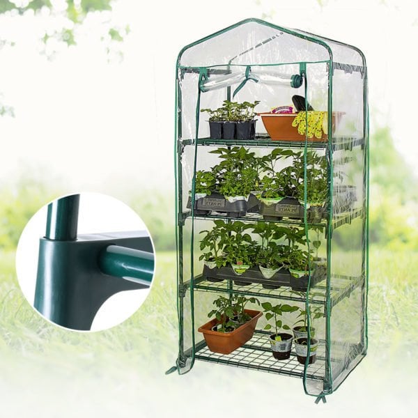 Şeffaf Portatif Metal Raflı 4 katlı Sera