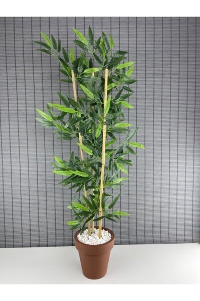 Yapay Yoğun Yapraklı Dekoratif Bambu Ağacı Fulya Saksılı 3 Gövde 110cm