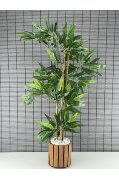 Bahçem Yapay Bambu Ağacı Ahşap Saksılı 80cm-yapay Benjamin Ağacı Ahşap Saksılı 80cm 2 Adet