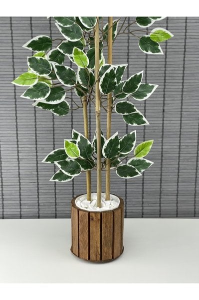 Bahçem Yapay Yoğun Yapraklı Dekoratif Benjamin Ağacı Ahşap Saksılı 100cm