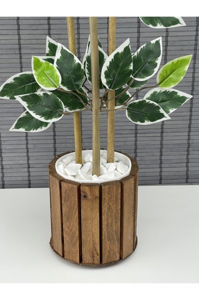 Bahçem Yapay Yoğun Yapraklı Dekoratif Benjamin Ağacı Ahşap Saksılı 100cm