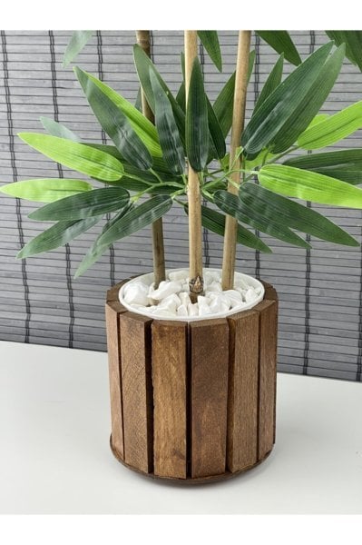 Bahçem Yapay Yoğun Yapraklı Dekoratif Bambu Ağacı Ahşap Saksılı 100cm