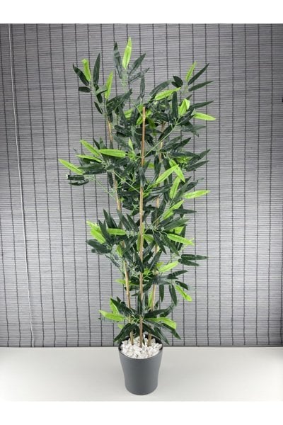 Bahçem Yapay Yoğun Yapraklı Dekoratif Bambu Ağacı 3 Gövde 110cm