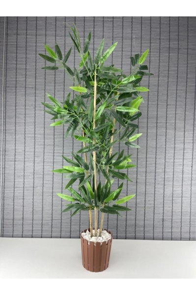 Bahçem Yapay Yoğun Yapraklı Dekoratif Bambu Ağacı 3 Gövde 95cm