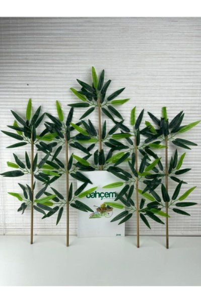 Yapay Yapraklı Dekoratif Bambu Çubuğu 45 Cm 5 Adet