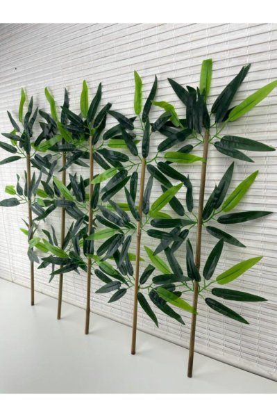Yapay Yapraklı Dekoratif Bambu Çubuğu 45 Cm 5 Adet