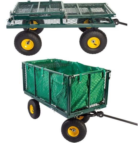 Bahçem Havalı 4 Tekerlekli Metal Yük Taşıma Arabası Yüksek Sepetli