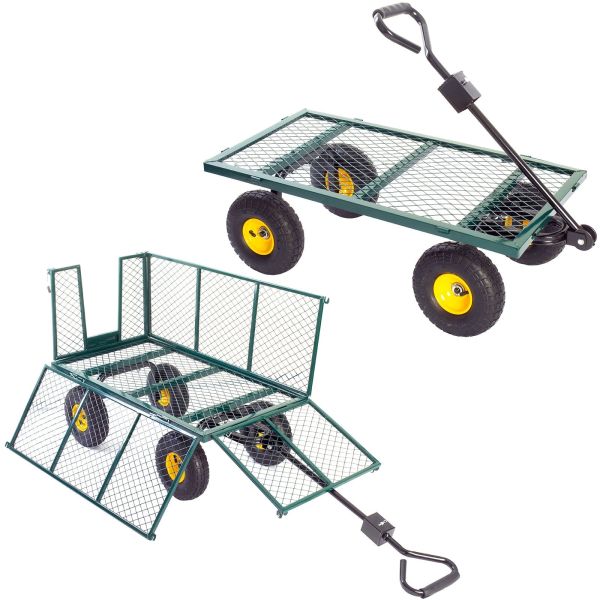 Bahçem Havalı 4 Tekerlekli Metal Yük Taşıma Arabası Yüksek Sepetli