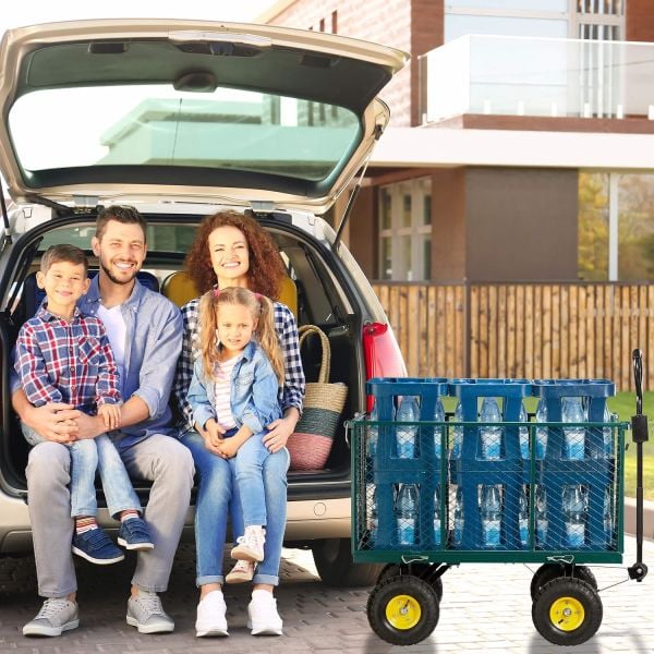 Bahçem Havalı 4 Tekerlekli Metal Yük Taşıma Arabası Yüksek Sepetli