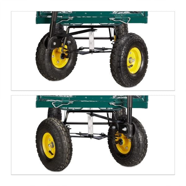 Bahçem Havalı 4 Tekerlekli Metal Yük Taşıma Arabası Yüksek Sepetli