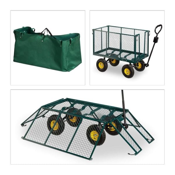 Bahçem Havalı 4 Tekerlekli Metal Yük Taşıma Arabası Yüksek Sepetli