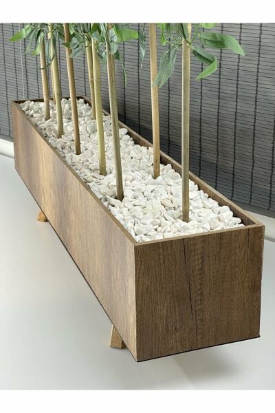 Bahçem Ahşap Saksılı 1 Mt Ayaklı Dikdörtgen Model Yapay Yapraklı Dekoratif Bambu Seperatör 180 cm 10 Gövde