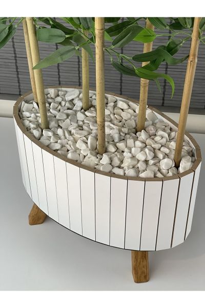 Bahçem Ahşap Saksılı Ayaklı Elips Model Yapay Yoğun Yapraklı Dekoratif Bambu Ağacı 155cm 6 Gövde