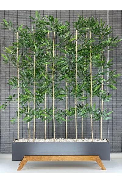 Ahşap 1 Mt Saksılı 10 Gövde 180cm Modern Ayaklı Dikdörtgen Yapay Yapraklı Dekoratif Bambu Seperatör