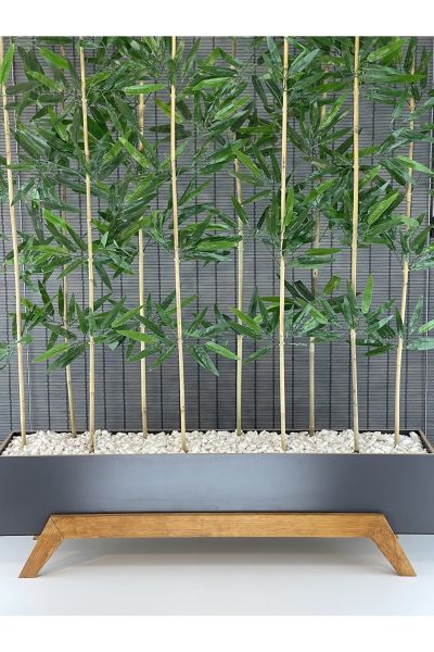 Ahşap 1 Mt Saksılı 10 Gövde 180cm Modern Ayaklı Dikdörtgen Yapay Yapraklı Dekoratif Bambu Seperatör
