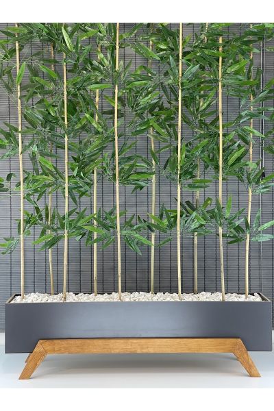 Ahşap 1 Mt Saksılı 10 Gövde 180cm Modern Ayaklı Dikdörtgen Yapay Yapraklı Dekoratif Bambu Seperatör