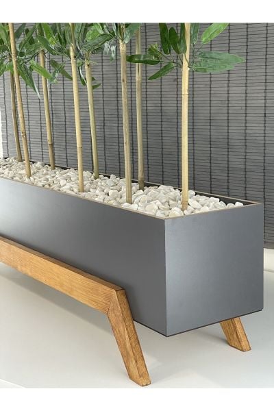 Ahşap 1 Mt Saksılı 10 Gövde 180cm Modern Ayaklı Dikdörtgen Yapay Yapraklı Dekoratif Bambu Seperatör