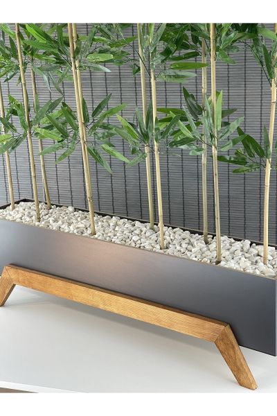 Ahşap 1 Mt Saksılı 10 Gövde 180cm Modern Ayaklı Dikdörtgen Yapay Yapraklı Dekoratif Bambu Seperatör