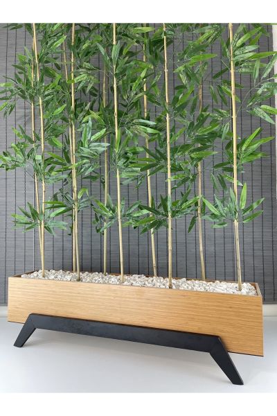 Ahşap 1 Mt Saksılı 10 Gövde 180cm Modern Ayaklı Dikdörtgen Yapay Yapraklı Dekoratif Bambu Seperatör