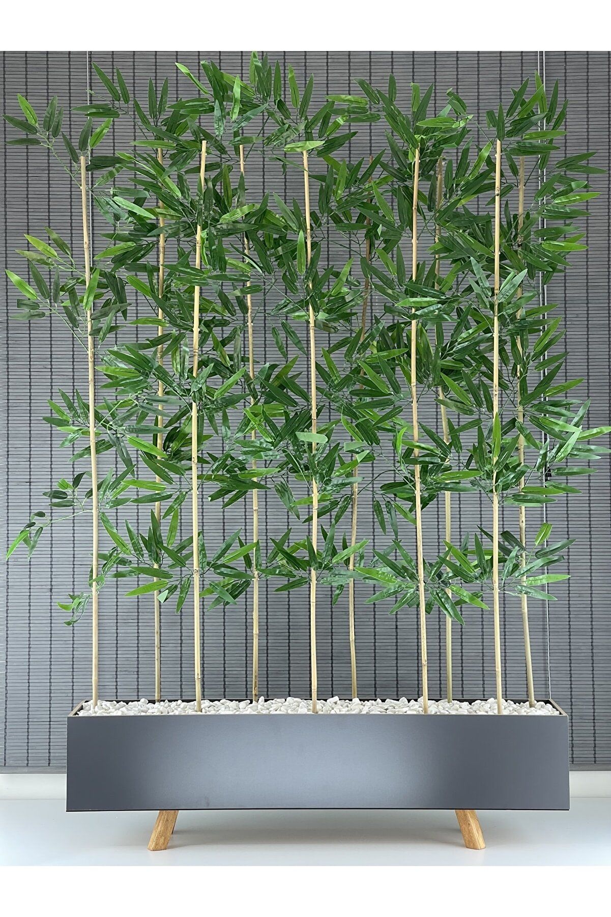 Ahşap Ayaklı 1mt Saksılı 10 Bambu Gövdeli 180cm Dikdörtgen YapayYapraklı Dekoratif Bambu Seperatör