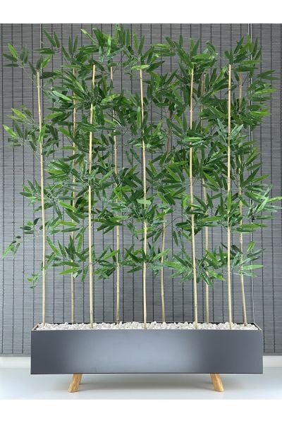 Ahşap Ayaklı 1mt Saksılı 10 Bambu Gövdeli 180cm Dikdörtgen YapayYapraklı Dekoratif Bambu Seperatör